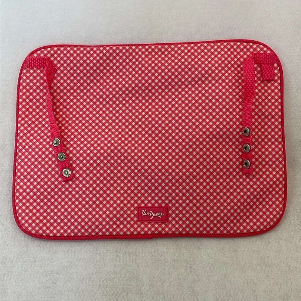 Thirty-One Pocket A Tote Zipper Utility Pouch Insert Coral Gingham Pool … - Picture 2 of 13